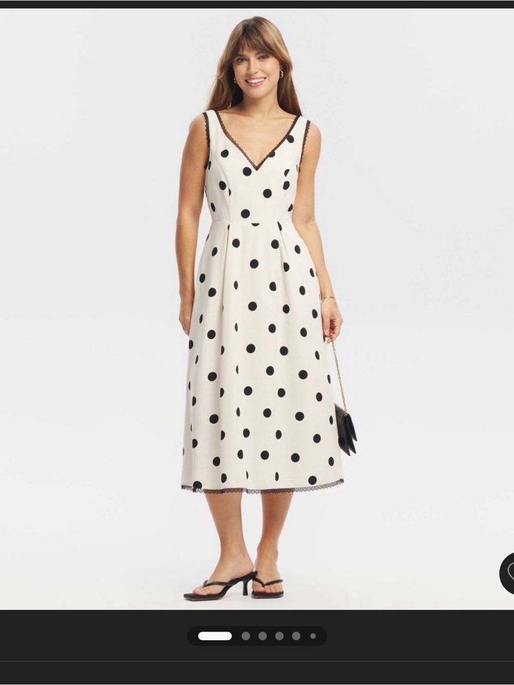 a new day White Midi Dress with Black Polka Dots and Trim